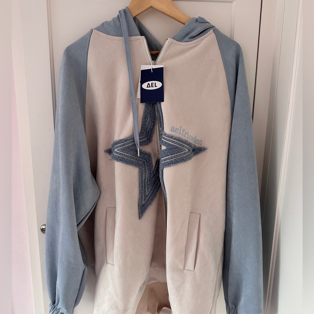 AELFRIC EDEN SUEDE STAR PATCHWORK ZIP UP HOODIE